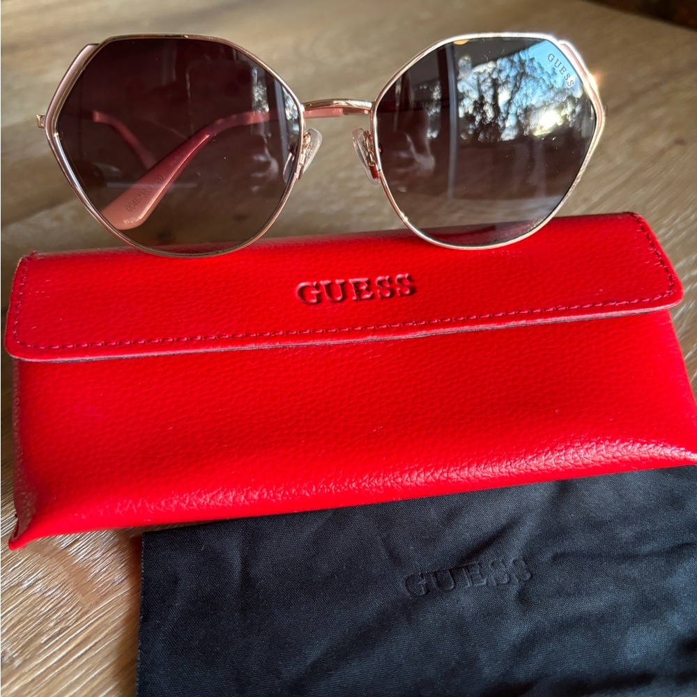 GUESS Women's Sunglasses - Pale Pink and Rose Gold Frame with Brown Lenses